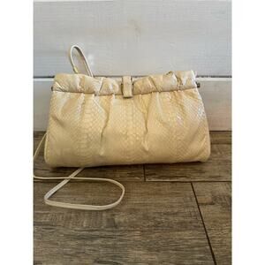 Vintage Magnum Cream Snakeskin Textured Clutch Shoulder Bag